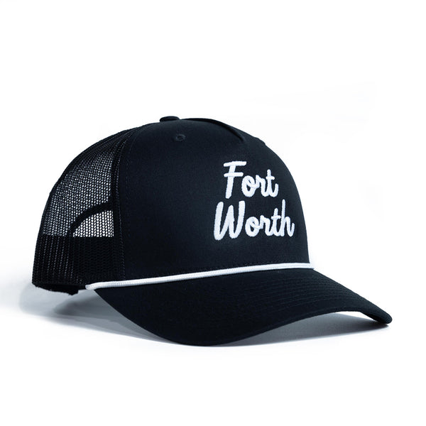 Fort Worth Script - Rope Trucker Hat - Black/White