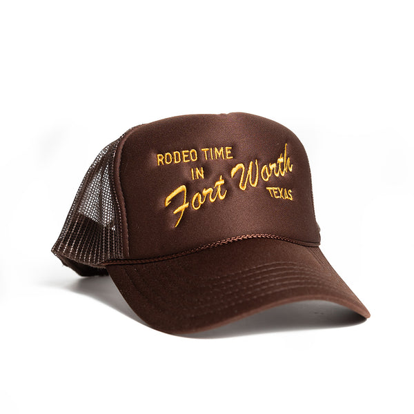 Rodeo Time in Fort Worth Texas - Foam Cap - Brown