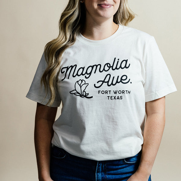 Magnolia Ave. Fort Worth Texas - Vintage White - T-Shirt