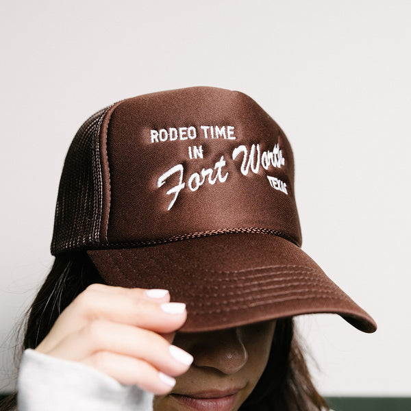 Rodeo Time in Fort Worth Texas - Foam Cap - Brown