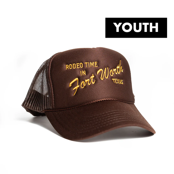 Rodeo Time in Fort Worth Texas - Youth Foam Cap - Brown