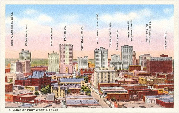 Postcard Skyline of Forth Worth, Texas